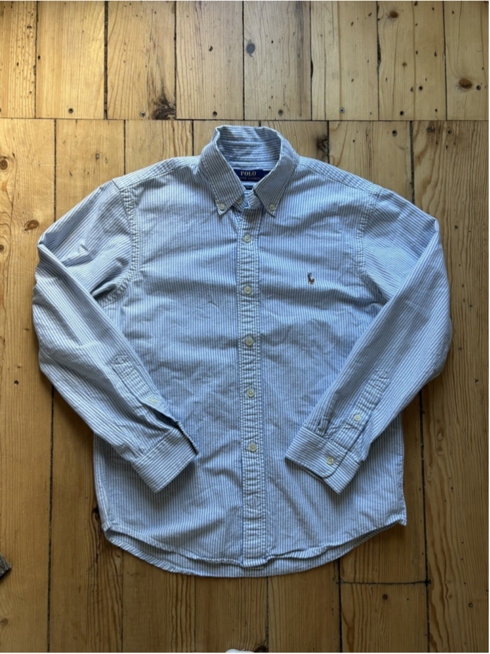 Ralph Lauren Shirt Mens Blue Slim Fit Knit Oxford Button Down Polo Pony